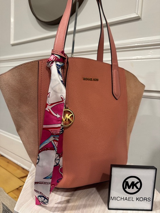 Michael Kors Handbags - Michael Kors Bag Portia Pink Suede Leather Tote